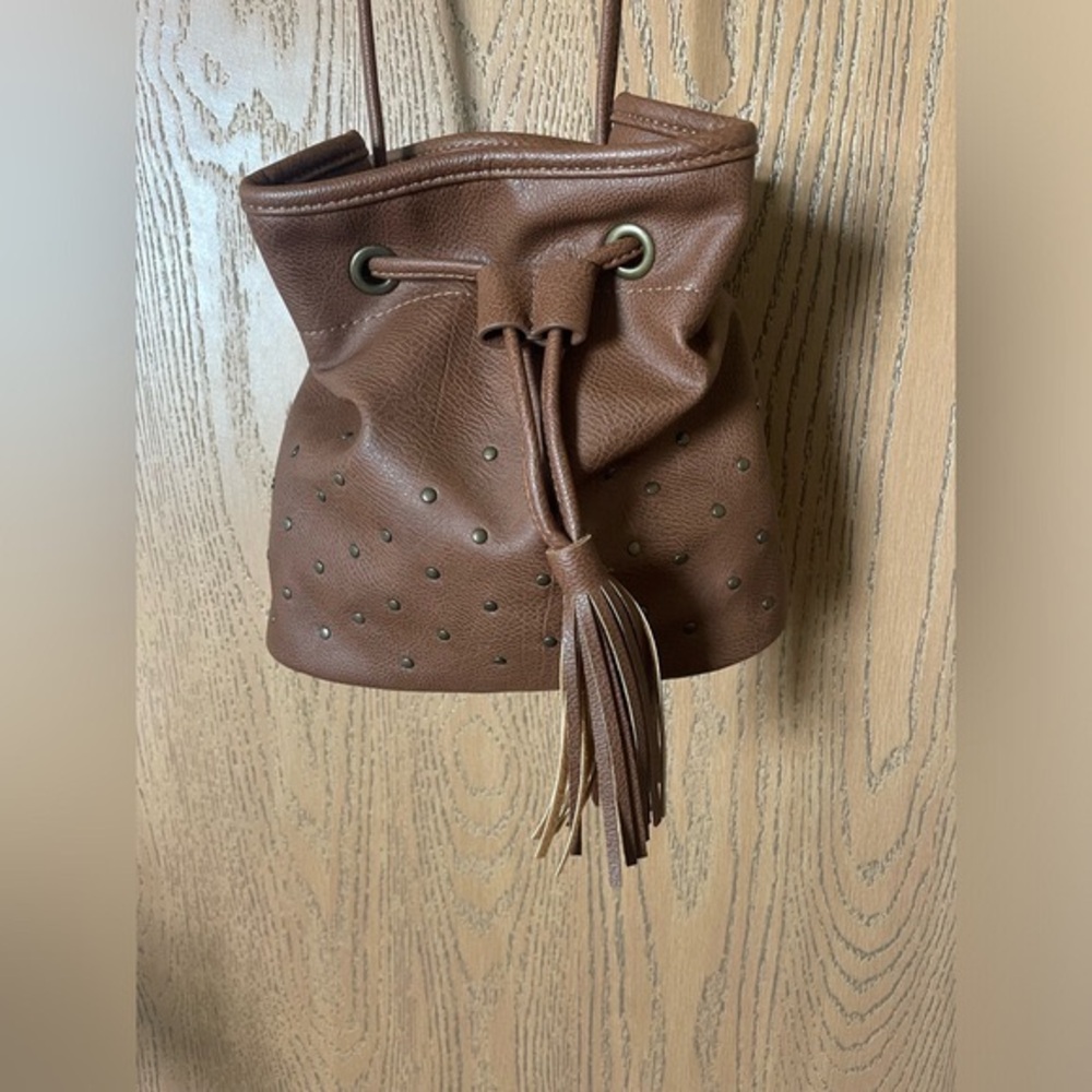 Hollister Vegan Leather Brown Crossbody Bucket Bag